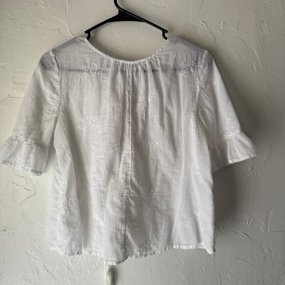 American Eagle White Boho Eyelet‎ Lace-Up Blouse Size Small Cotton - Picture 7 of 8